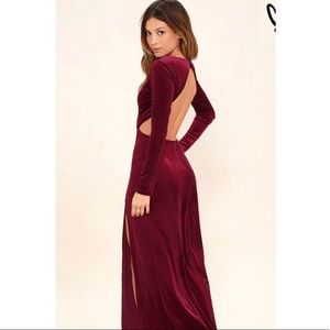 Lulu's Burgundy Maxi Long Sleeve Dress